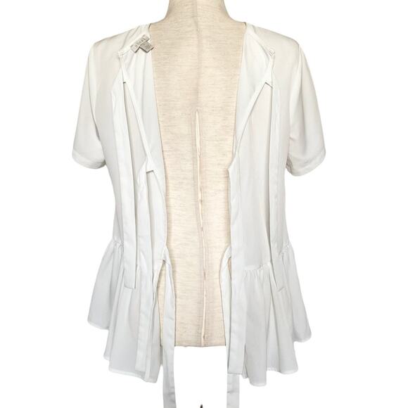 Hinge White Triple Tie Back Blouse Size Small Peplum Chic - Picture 4 of 8